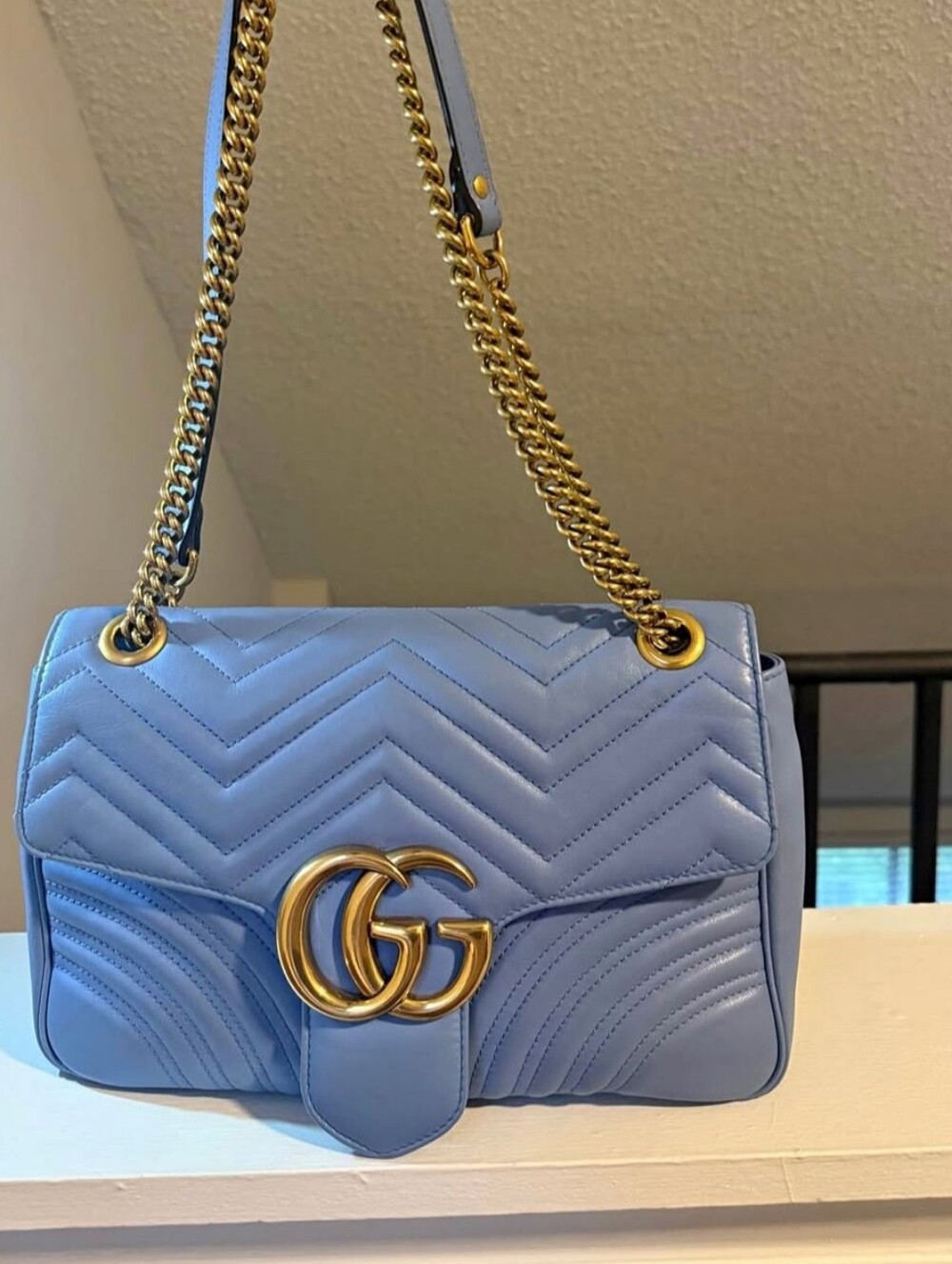 Gucci Marmont Chevron Shoulder Bag in Light Blue